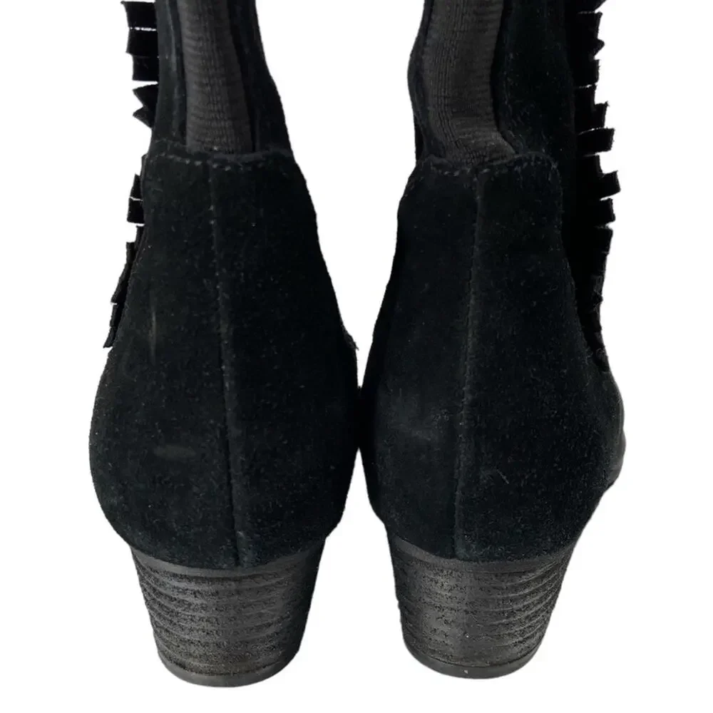 BLONDO Nestle Boots Knee High Suede‎ Ruffle Fringe Black Riding Waterproof 7.5